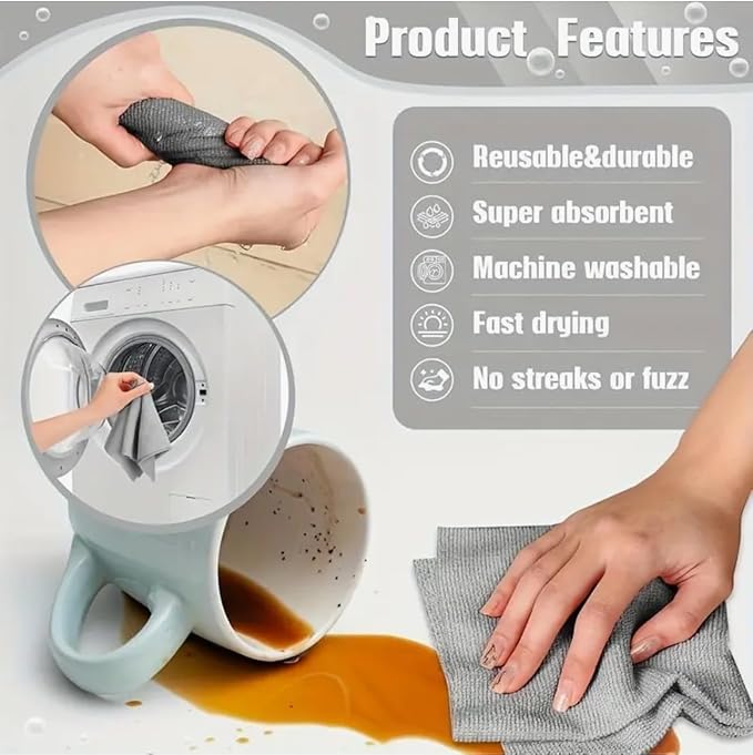 MRIGHT Gray Microfiber Cleaning Cloths Roll, 12x12 Inch, 60 Sheets-2 Rolls, Reusable, Machine Washable, Super Absorbent, Lint Free, Tear Away Design (1)