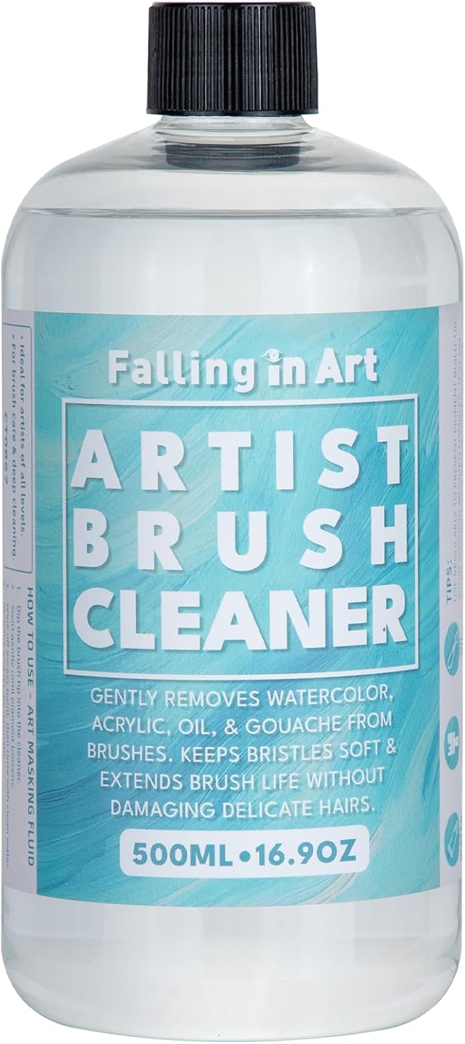 Falling in Art Paintbrush Cleaner, Effective Airbrush Cleaner and Restoration Solution, Professional Oil and Acrylic Paint Remover for Artists, 16.9 Oz Bottle