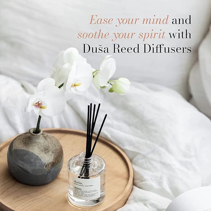 Duša Baies Scented Reed Diffuser & Sticks – 5 Fl Oz Essential Home Fragrance for Bathroom, Office & Living Spaces –Stylish & Long-Lasting Room Air Freshener –Ideal for Housewarming & Special Occasions