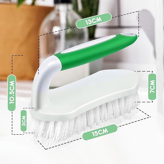Lallisa 12 Pcs Scrub Brush for Cleaning with Handle Comfortable to Grip Heavy-Duty Flexible Stiff Bristles Scrubber Brushes Bulk for Shower Bathroom Carpet Kitchen Floor Tiles (Gray,Green,Blue)