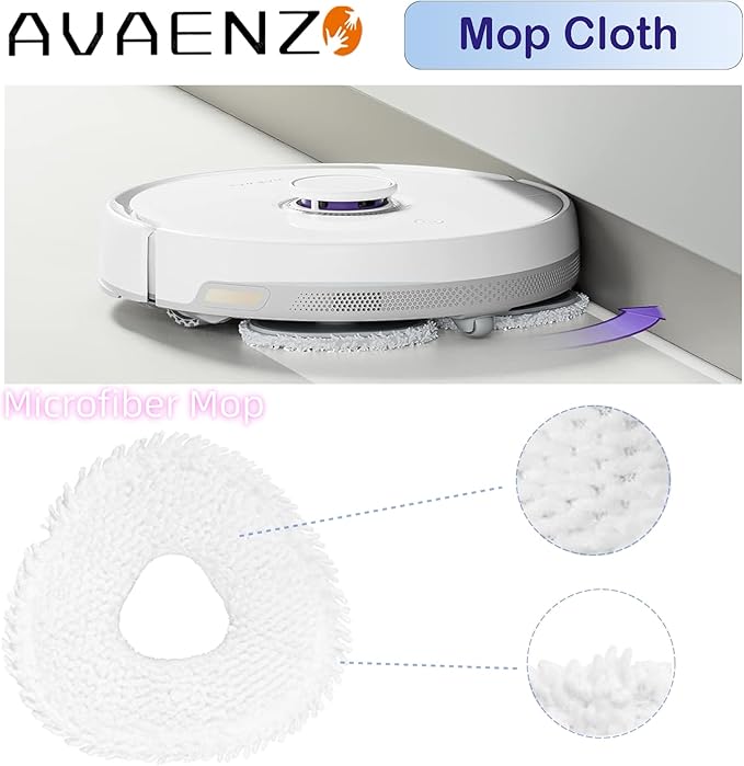 Avaenzo 12 Pack Replacement Mop Pads Compatible with Narwal Freo X/Z Ultra Z10 Freo Pro J3 J4 YJCC012 YJCC015 Microfiber Resuable Mop Cloth Robot Vacuum Cleaner Accessories, White