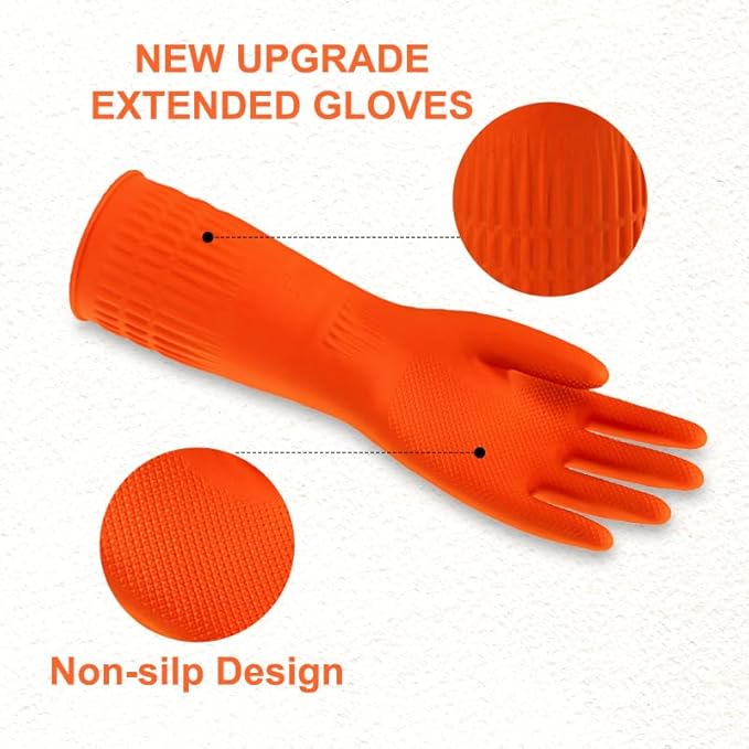 North Tower Kitchen Washing Room Gloves Fleece Lined, Reusable, Waterproof with Extra-Long Cuff & Anti-Slip Design for Household & Kitchen Use,15",2 Pairs Large