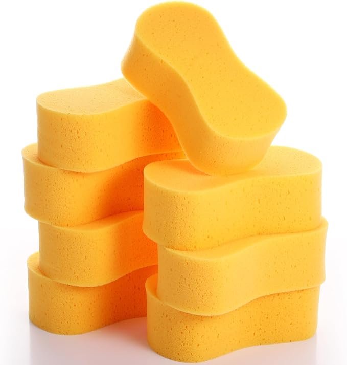 Tioncy 8 Pcs Giant Bone Sponge Bulk 9 x 4.7 x 3 Inch Jumbo Large Car Wash Sponge All Purpose Easy Grip Thick Foam Scrubber for Car Boat Garage Hotel Household Cleaning & Washing (Yellow)