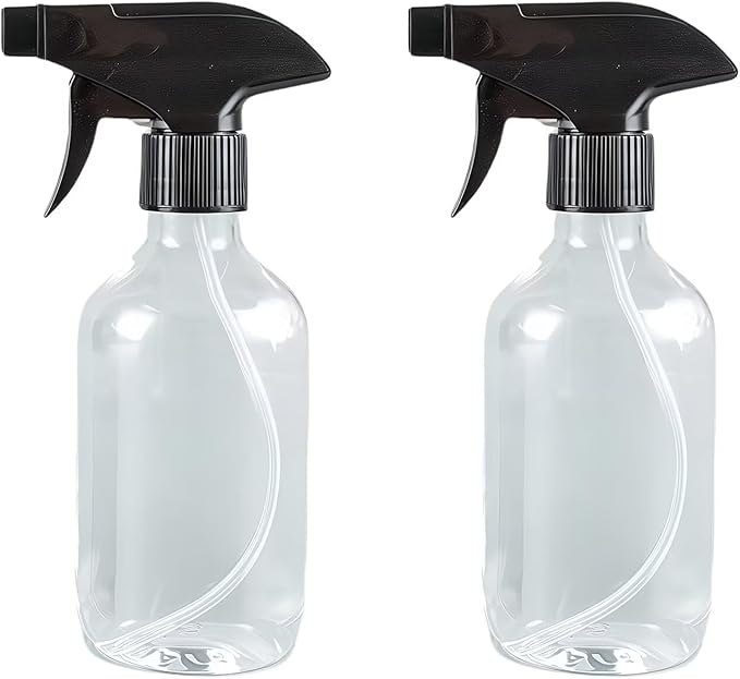 2 PCS Plastic Spray Bottles Set, 10oz/300ml Clear Refillable Container Empty Spray Bottle with Adjustable Head Sprayer and Stream for Cleaning Hair, Pet, Products, Plants