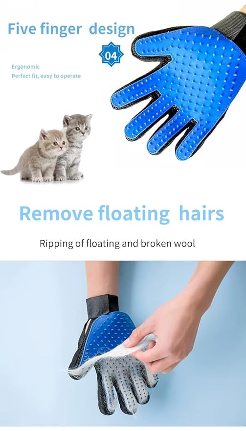 Efficient Pet Grooming Glove - Gentle Shedding Brush for Dogs, Cats, Horses, & more with Long & Short Hair - Right Hand Only (Blue)