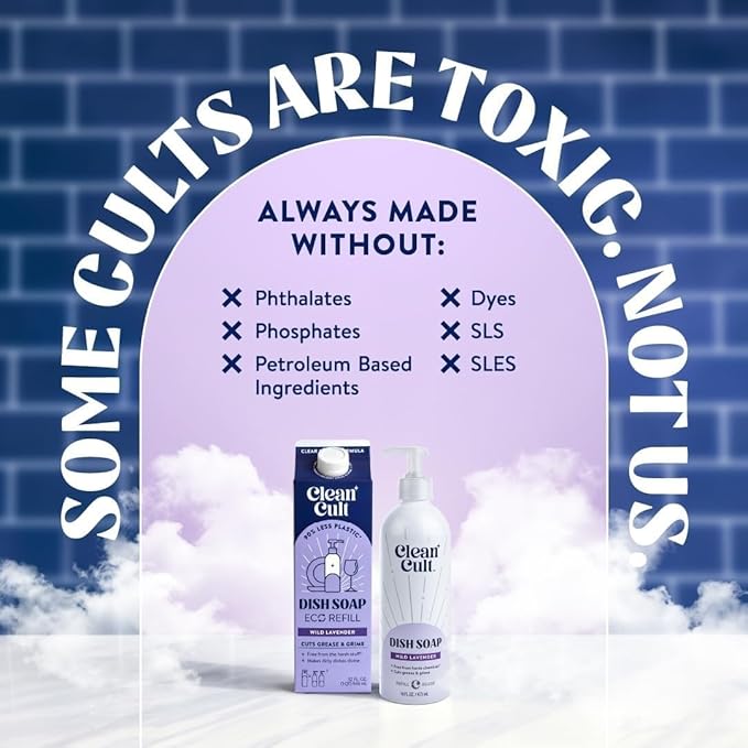 Bundle of Cleancult Dish Soap Liquid Refills (32oz, 1 Pack) Wild Lavender + Cleancult -Wild Lavender - Liquid Dish Soap - Refillable Aluminum Bottle - 16 oz
