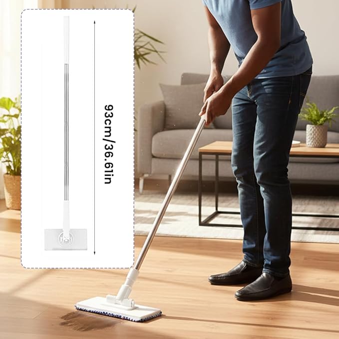 2026 Snap Grip Mini Mop Upgraded with 10 Pads| Zero Touch Hands-Free Cleaning Mop|27.5” & 36.5” Adjustable Handle Flat Dust Mop for Bathroom,Corners,Windows|No Wash, Wet & Dry Use (36.5”White)