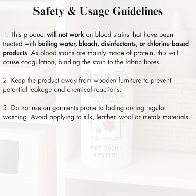 Instant Blood Stain Remover for Clothes (8.79oz)- Effectively Clean Fresh & Dried Stains from Clothes, Mattress & Sheets