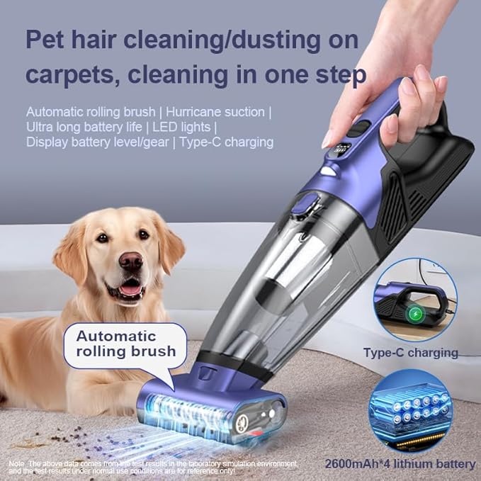 HOMEFISH Handheld Vacuum Pet Hair Cordless 10400mah High Power Car Couch Vacuum Rechargeable Portable Hand Held Vacuum Cleaner Machine for Car Home Office & Pet