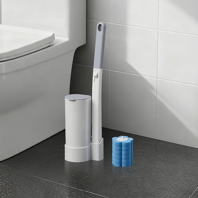 Amestar Toilet Brush with 120 Refills, White Toilet Cleaning Brush, Toilet Bowl Brush, Toilet Brush Refill for Efficient and Deep Scrub Toilet