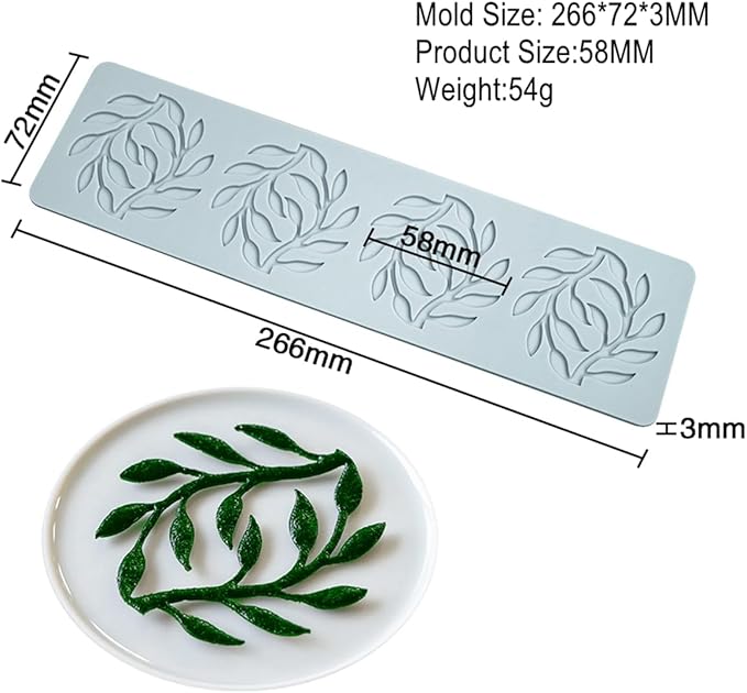 TUKE Food Molds Silicone Shapes Leaf Silicone Chocolate Molds Candy Baking 3D Silicone Molds Fondant Clay Silicone Food Molds for Cake Decorating, Resin, Soap, Sugar Craft (Leaf_10.64x2.88x0.12inch)