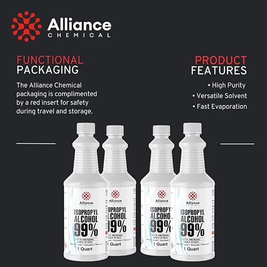 Isopropyl Alcohol 99% - 1 Gallon (4 x 32 FL Oz Bottles) - High-Purity Concentrated Rubbing Alcohol for Effective Cleaning - Quick-Drying, Domestically Sourced IPA