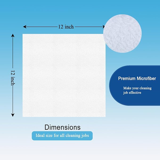 Microfiber Cleaning Cloth-8PK High Absorbent Lint-Free Scratch-Free Multi-Purpose Double-Sided Fiber Cleaning Supplies Polishing Drying Towels for House Kitchen Car 12"x12" (White)