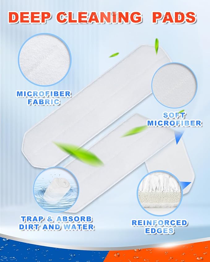 Flat Mop Refills Compatible with O Cedar H2prO Flat Mop System, Mops Replacement Heads fit for O Cedar H2 prO Flat Mop Refills Pads, Washable Reusable Mop Pad Refills, 2 Pack