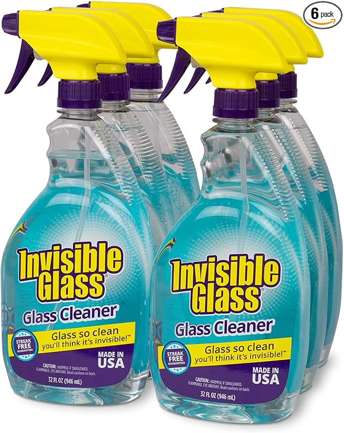 Invisible Glass 92194-6PK Premium Glass and Window Cleaner for Auto and Home Cleans Glass, Windows, Mirrors, and More, Streak-Free, Ammonia-Free, Tint-Safe, 32 Fl Oz (Pack of 6)