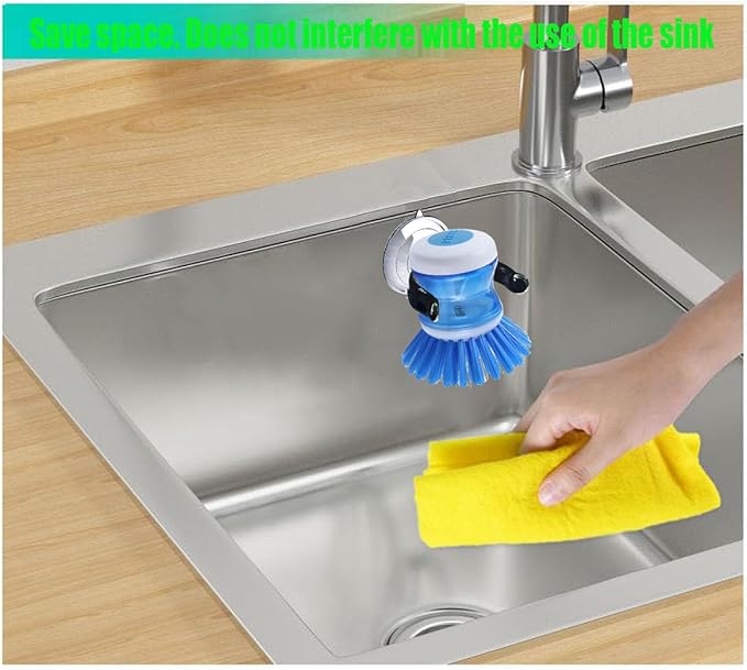 XNDGURE Soap Dispensing Palm Brush Holder Dish Brush Holder for Kitchen Brush Dish Brush With Soap Dispenser Pot Black Sink Stand Organizer (Open)