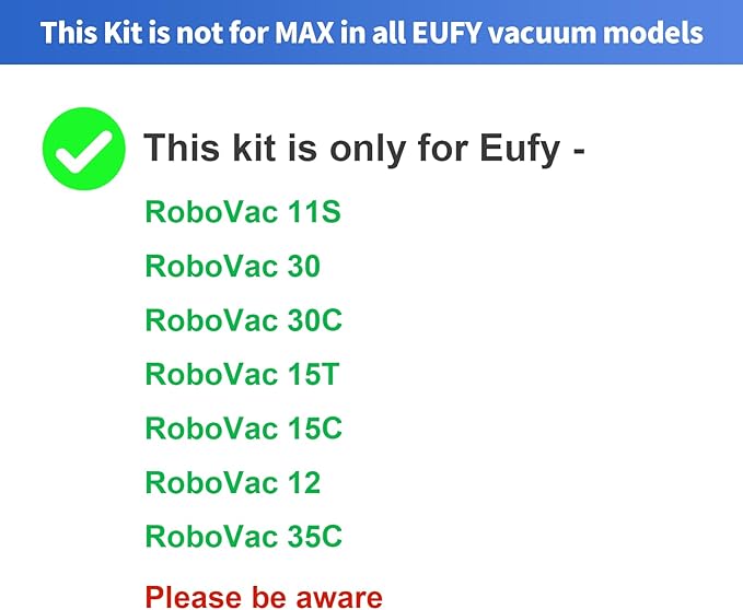 Replacement Parts Compatible with Eufy RoboVac 11S, RoboVac 30, RoboVac 30C, RoboVac 15C, RoboVac 15T, RoboVac 12, RoboVac 35C Accessory Robotic Vacuum Cleaner Filters, Side Brushes,Rolling Brushes