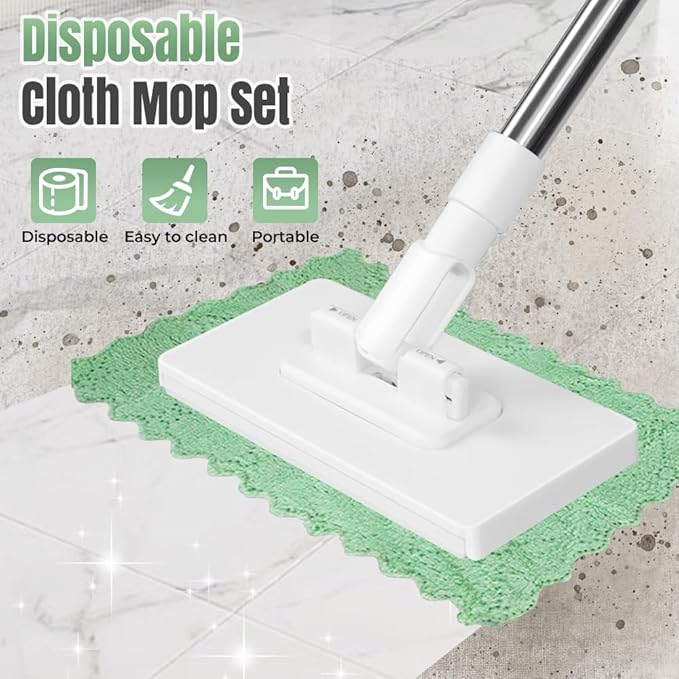 Jurfest Small Mop, Long Handle Stick Lazy Mops with One-Click Cloth Change, Locking Head with Sweeping Cloths for Wet & Dry Cleaning (1*mop+5*Cloth)