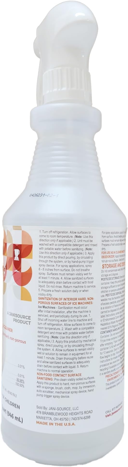 Bussit Clean Foodservice Surface Sanitizer & Cleaner, Spray and Wipe, Kills 99.9% of Kitchen Bacteria, 1 Quart (Each)
