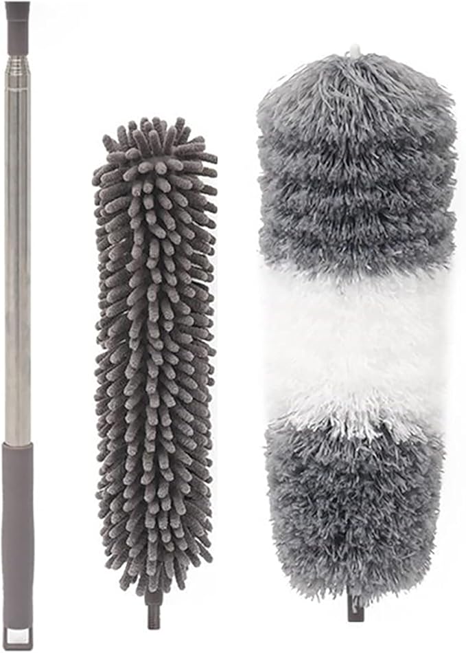 Eaves Brush and Pole - Cobweb Duster and Extension-Pole Combo 20 Foot Reach, Hand-Packaged, Lightweight, 3-Stage Aluminum Pole, Indoor & Outdoor Use Brush Attachment