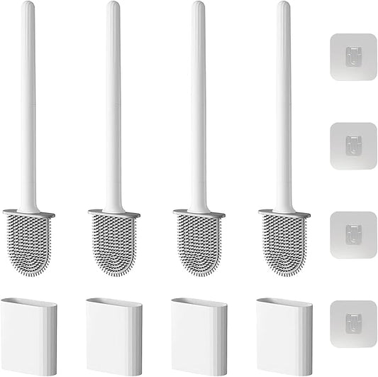 Toilet Bowl Brush and Holder Set, Flexible Silicone Bristles with Detachable Handle, Compact RV and Bathroom Toilet Brush (4 White)