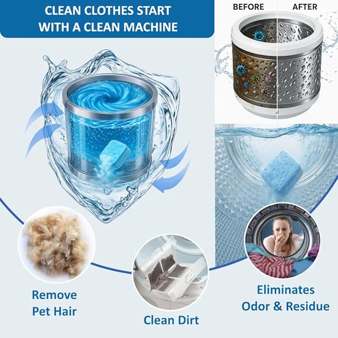 ALPELA Washing Machine Cleaner Descaler | Deep Cleaning Tablets For HE Front & Top Load Washer, Septic Safe Eco-Friendly Deodorizer, Clean Inside Drum and Laundry Tub Seal (Ocean Breeze - 24 Count)
