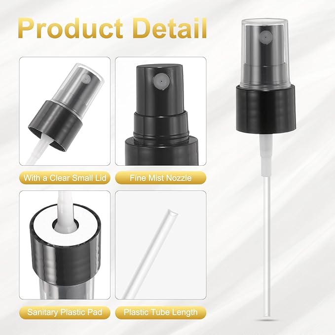 uxcell 12 Pcs Black Spray Top, 20/410 Fine Mist Sprayer Reusable Replacement Spray Bottle Pump Plastic Top for Cosmetic Perfume and Body Sprays Bottle