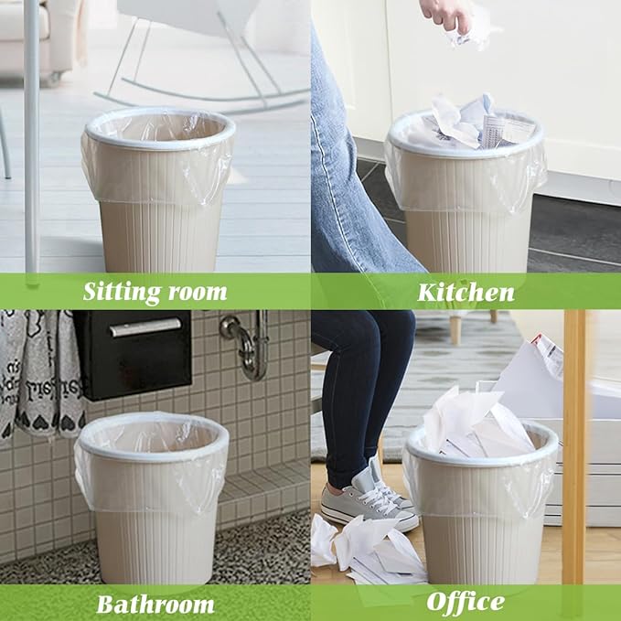 1.6 Gallon 220 Counts Strong Trash Bags Garbage Bags, Bathroom Trash Can Bin Liners, Small Plastic Bags for home office kitchen, Clear