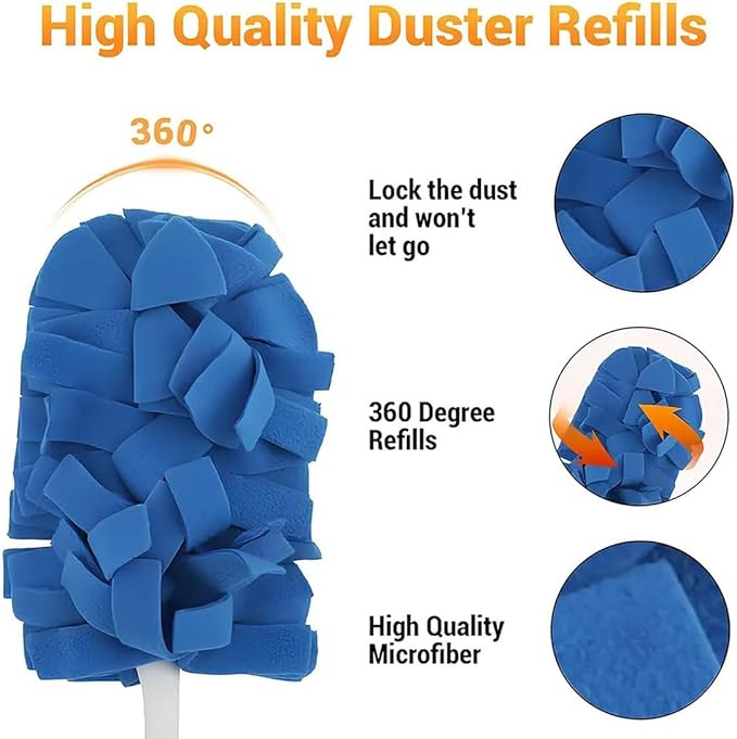 360° Electrostatic Duster Refills — The Sustainable Choice for a Dust-Free Home, Washable Reusable Duster Pads with Microfibers, Heavy Duty Dusters for Cleaning (1 Handle + 5 Refills)
