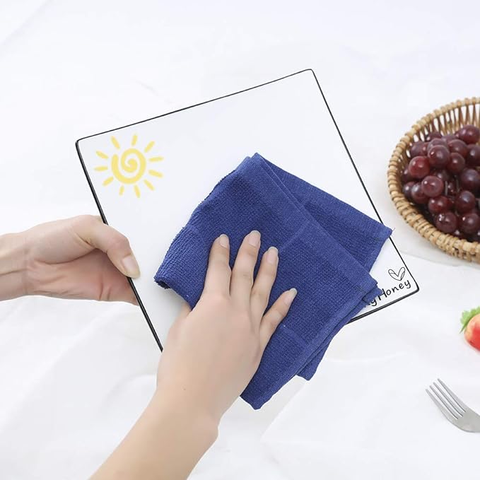 Glynniss Blue Dish Cloths Kitchen Highly Absorbent Navy Dish Rags 100% Cotton Dish Cloths for Washing Dishes, Cleaning (12pcs Blue)