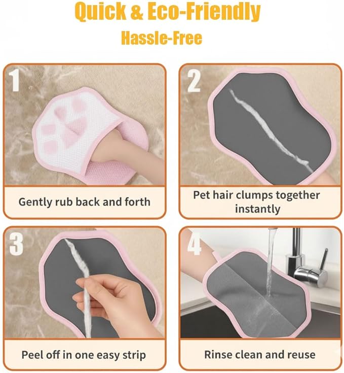 rolaroki Pet Hair Remover Gloves (2 Pack), Reusable Electrostatic Cleaner for Furniture, Clothes & Car Interiors – Eco-Friendly, No Sticky Rollers