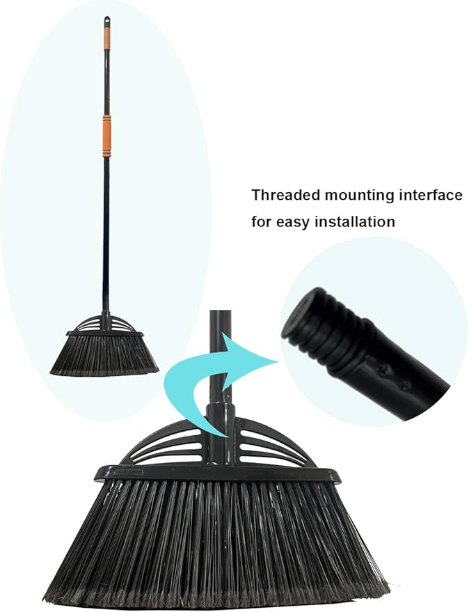 Xifando Four-Section Rod Long-Handled Broom,Heavy-Duty Broom, Angle Broom for Outdoor/Indoor（Black+Yellow）