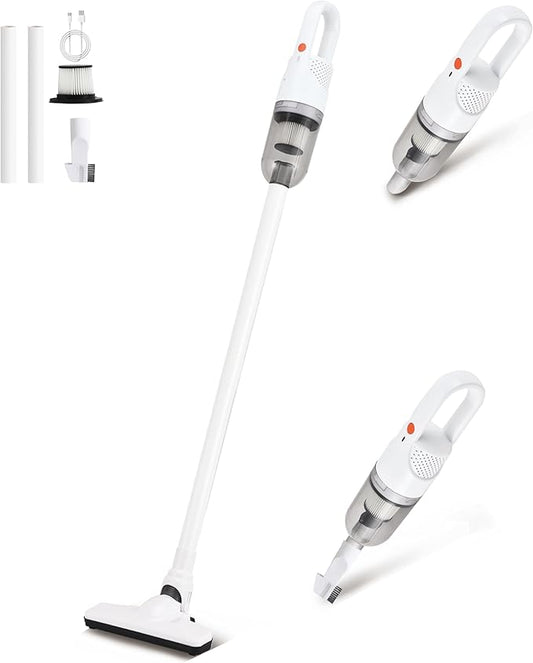 SIPPON 6-in-1 Lightweight Stick Vacuum Cleaner with 100W Powerful Motor, Mini Portable Household Handheld Vacuum Cleaner for Domestic Hard Floors, Carpets and Pet Hair (White Cordless Without Plug)