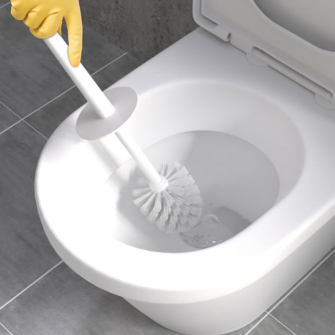 Toilet Brush, 2 Pack Toilet Brushes & Holders Sets with Plastic Handle and Soft Flexible Bristles, 4 Toilet Brush Heads for Bathroom Toilet-Ergonomic, Elegant, Durable Loo Brush (White)