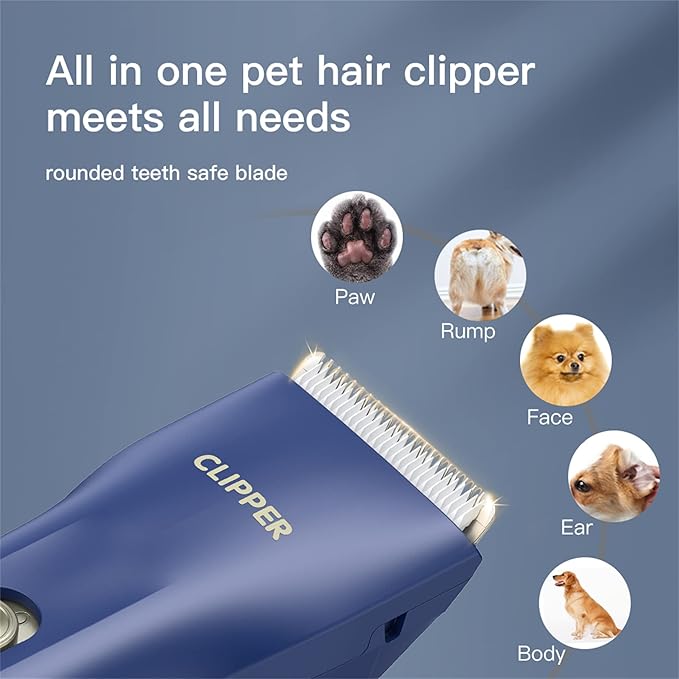 Founouly Dog Cat Home Hair Waterproof Clipper Wireless Dog Trimmer for Grooming,Blue,TS006