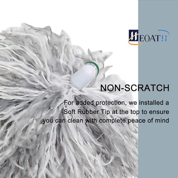 HEOATH Microfiber Feather Duster with Extendable Pole, 30-100 inches Extra Long Cobweb Duster for Cleaning, Bendable Head, Non-Scratch, Washable Duster for Ceiling, Fan, Furniture Gray