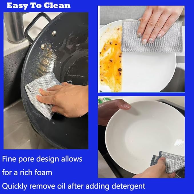10 PCS Non Scratch Wire Dishcloth, Upgrade 3-Layer Dish Cloth, Premium Scrubbing Multipurpose Wire Dishwashing Rag, Kitchen Cleaning, Scrubs Dishes, Sinks Cleans, Home Essentials