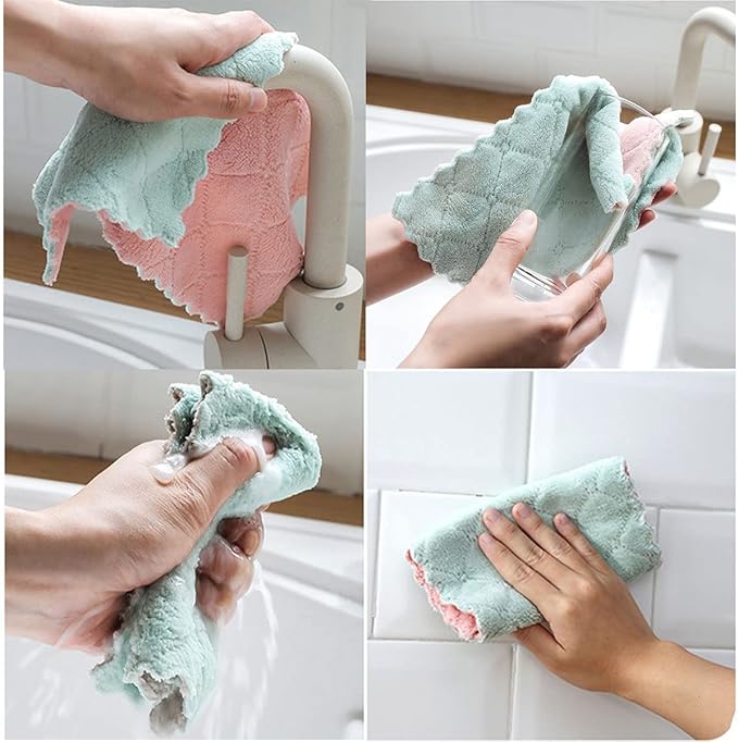10 Pack Kitchen Cloth, Microfiber Dish Towels Washcloths, Super Absorbent Coral Velvet Dishtowels, Premium Cleaning Cloths,Non-Stick Oil Quick Dry DishTowels, Soft Tea Towels, Table Cleaning Cloths.