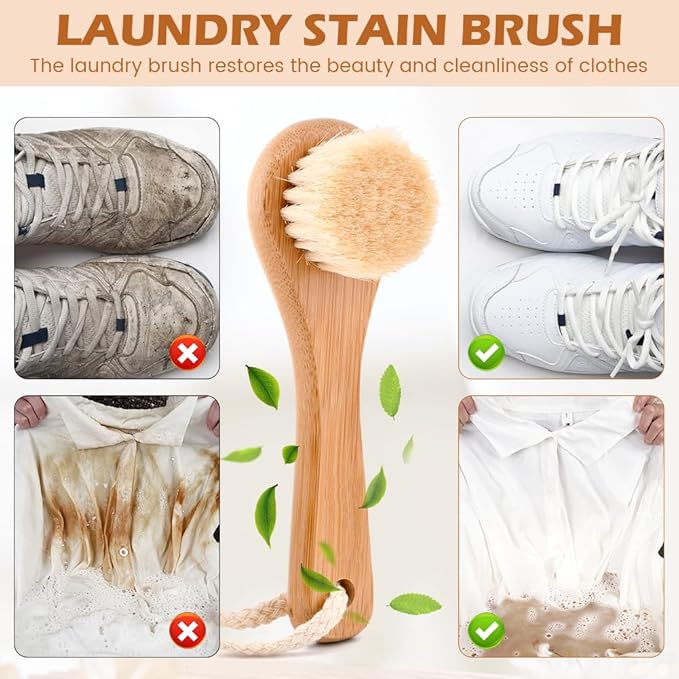 Saycker Laundry Stain Brush, Soft Bristle Cleaning Brush for Scrubbing Out Tough Stains on Delicate Fabrics, Knits, Cotton, Linens, No Damage, Great for Laundry, Shoes, Boots, Home(Wood)