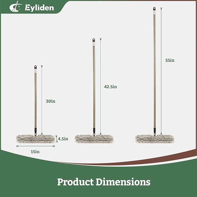 Eyliden Flip Dust Mop, Dual-Sided - One Side for Scrubbing, One Side for Dusting - Wet Dry Microfiber Mops for Hardwood Tile Laminate Ceramic Marble Floor Cleaning, 2pcs Reusable Pads