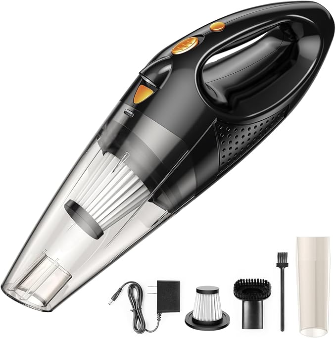 Generic Handheld Vacuum Cordless, Car Vacuum Cleaner w/High Power Suction, Mini Portable Rechargeable Vacuum Cleaner with 2 Filters for Car, Home, Office, Orange&Black