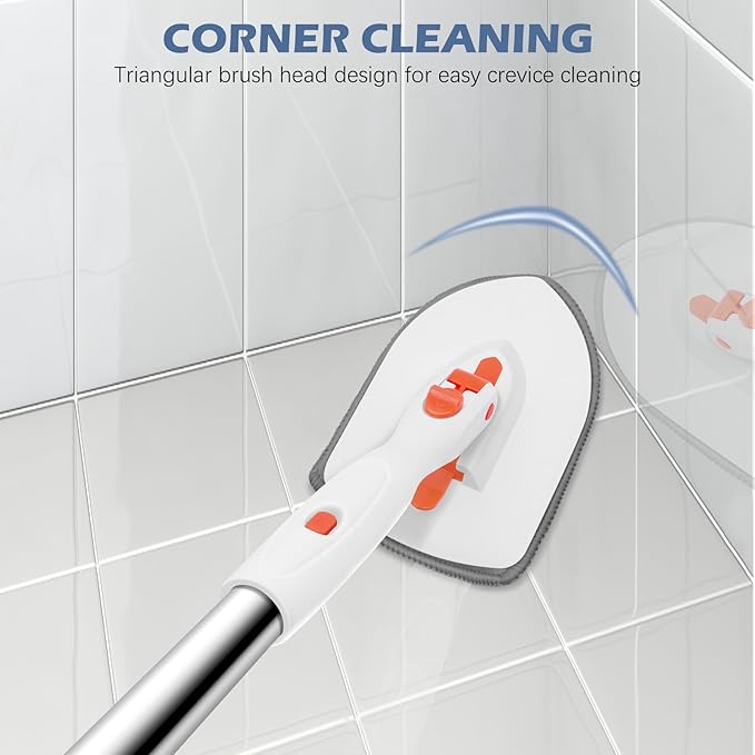 SetSail Floor Scrub Brush, 3-In-1 Tile Tub Floor Scrubber with 52-inch Adjustable Long Handle Shower Cleaner Brush and 4 Detachable Replacement Brush Heads for Cleaning Bathroom Kitchen Walls Tub Tile