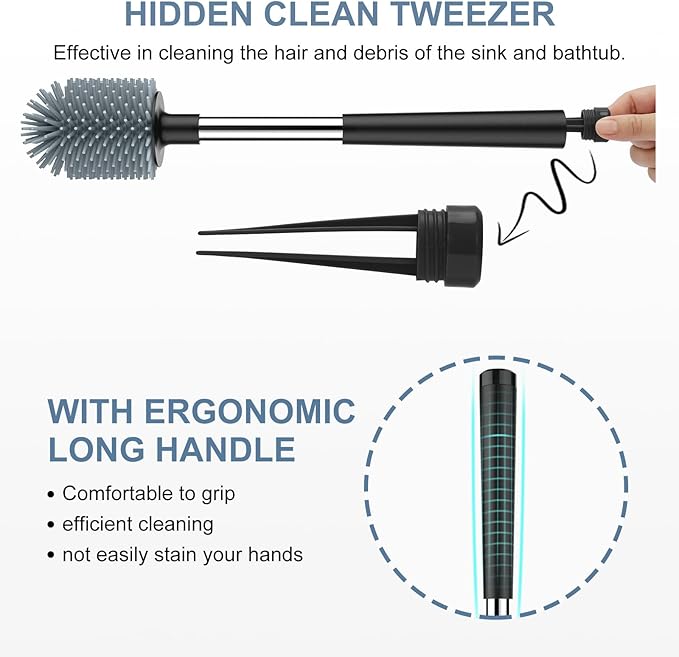 SetSail Silicone Toilet Bowl Brush and Automatic Holder Toilet Brush for Bathroom with Holder Ventilated Toilet Cleaner Brush for Toilet Scrubber Cleaning, Black