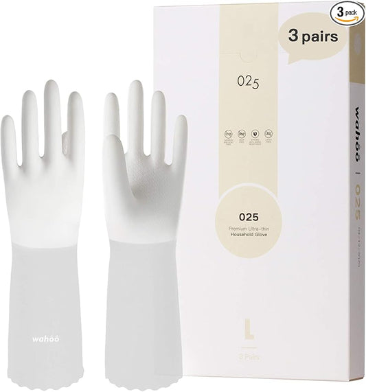 LANON 3 Pairs wahoo Skin-Friendly Cleaning Gloves, Unlined Dishwashing Kitchen Gloves, Reusable, Non-Slip, Brilliant White, Medium