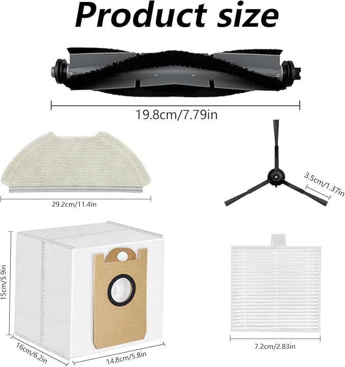 Frexusuent 19 Pcs Accessories for AIRROBO T20+ Robot Vacuum Cleaner, 1 Main Brush, 3 Dust Bags, 4 HEPA Filters, 4 Mop Pads, 6 Side Brushes, T20+ Replacement Kit