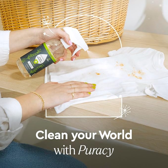 Puracy Stain Remover Spray, Natural Travel and Laundry Stain Cleaner for Clothes, Baby & Kids Stains, Oil & Fabric Spot Cleaner (Unscented, 4 oz, 2 Pack)