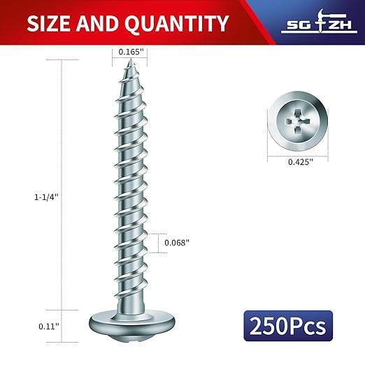 #8 x 1-1/4" Wood Screw 250Pcs Alloy Steel Standard Thread Truss Head Fast Self Tapping by SG TZH