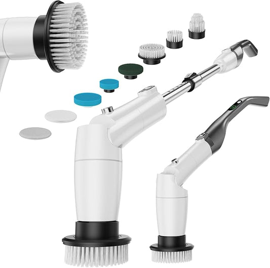 Electric Spin Scrubber, Full-Body IPX7 Waterproof Bathroom Scrubber with 550RPM High Power, Adjustable Extension Handle, Cordless Electric Cleaning Brush for Bathroom, Kitchen Cleaning