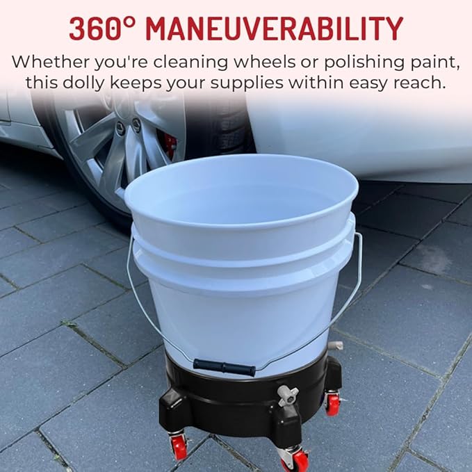 Heavy Duty Car Wash Bucket Dolly with 360° Swivel Casters | Fits 3.5–7 Gallon Buckets | 300 lb Capacity | Soap Holder | Rolling Pail Stand for Auto Detailing |Blue