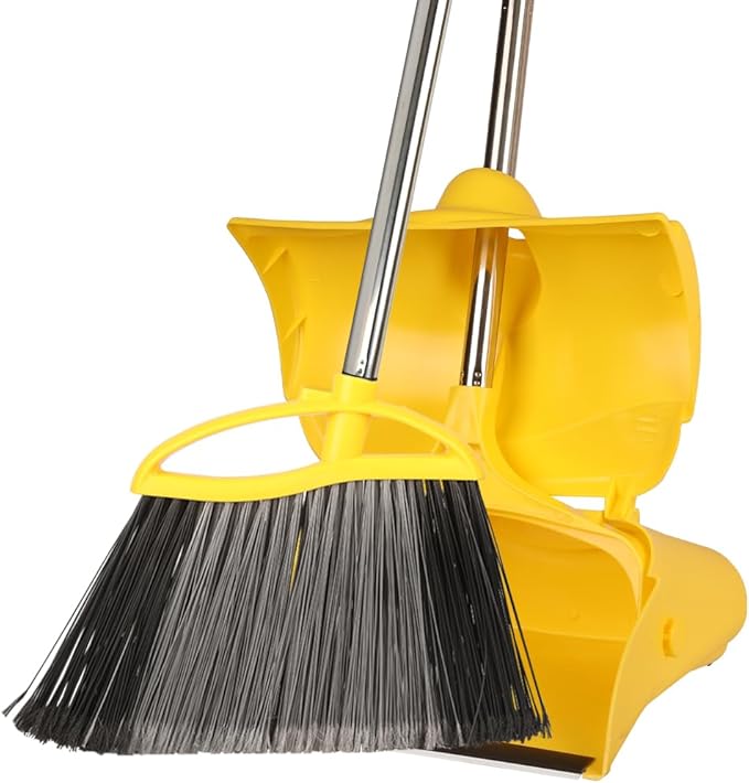 MuLing Heavy Duty Outdoor Broom and Dustpan Set - 145CM Extra Long Handle, Stiff Bristles for Tough Debris, Angled Broom Head - Ideal for Garage, Patio, Garden Kitchen House Floor Cleaning